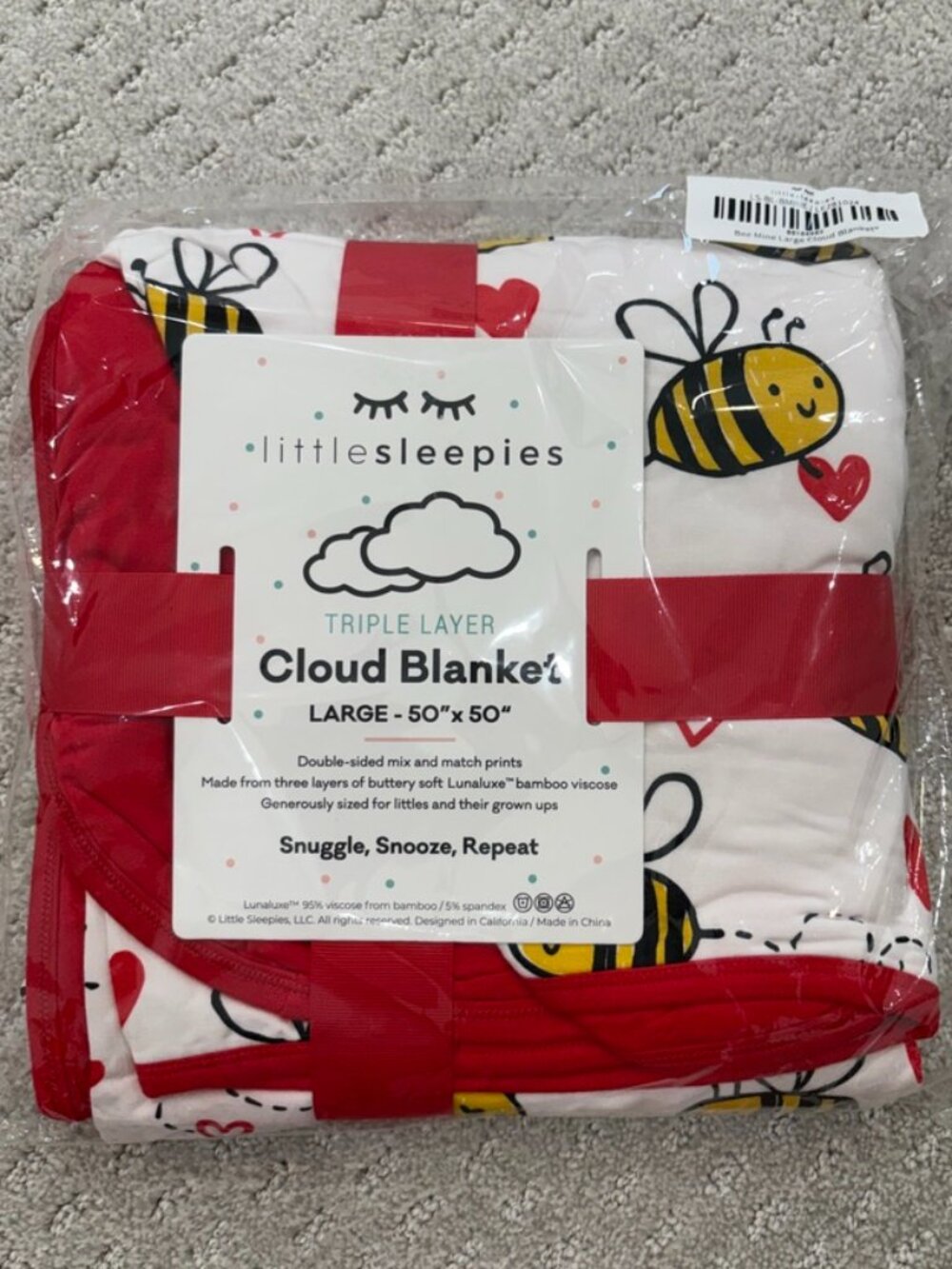 Little Sleepies Bee Mine Large Cloud Blanket 50x50 NWT